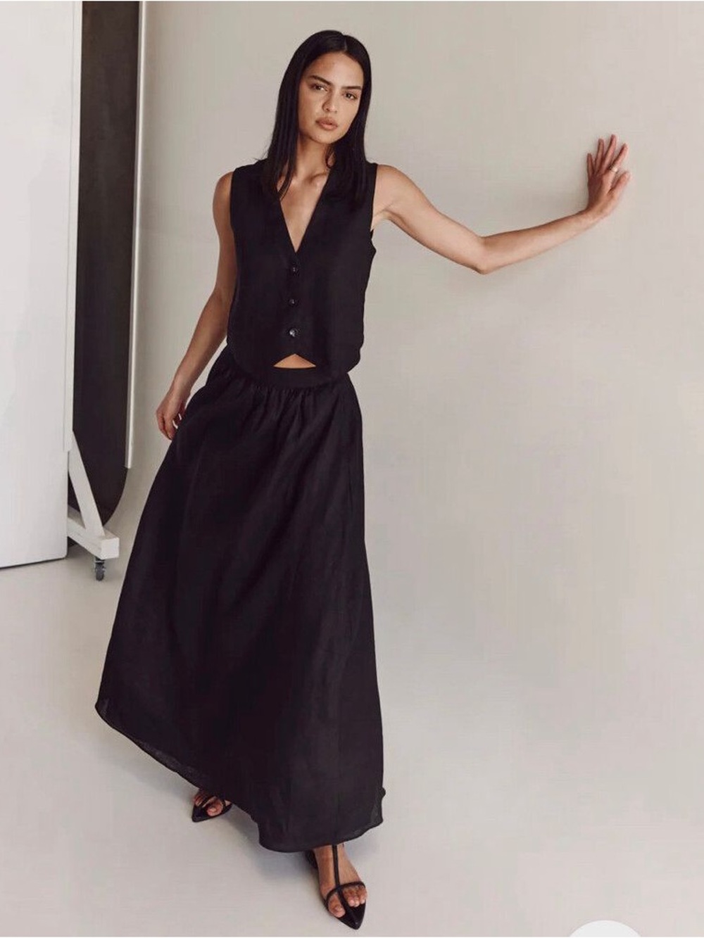 DISSH Gemma Black Linen Midi Skirt - NWT